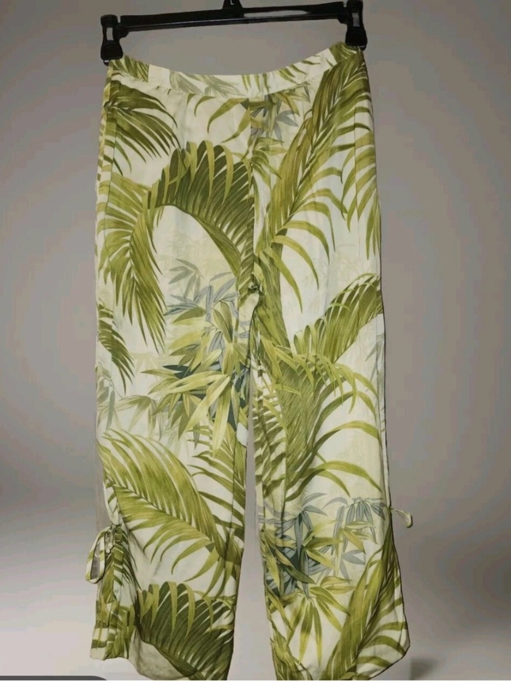 Tommy Bahama 100%Silk Palm Print Pants in Lime & Olive